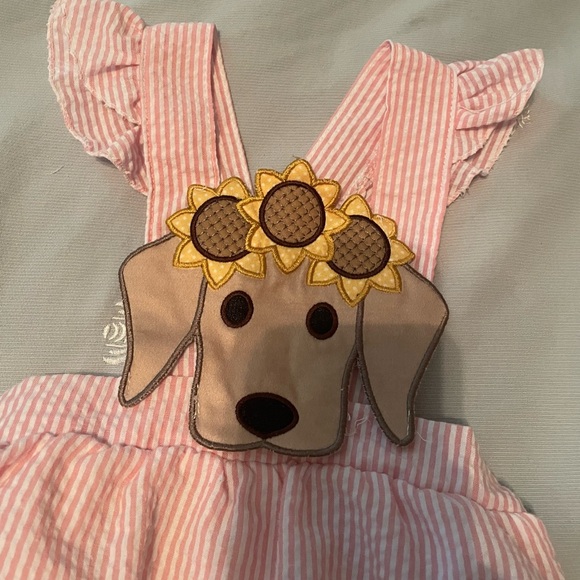 Pink Striped Kids One Piece with Sunflower Dog Design - Picture 8 of 11